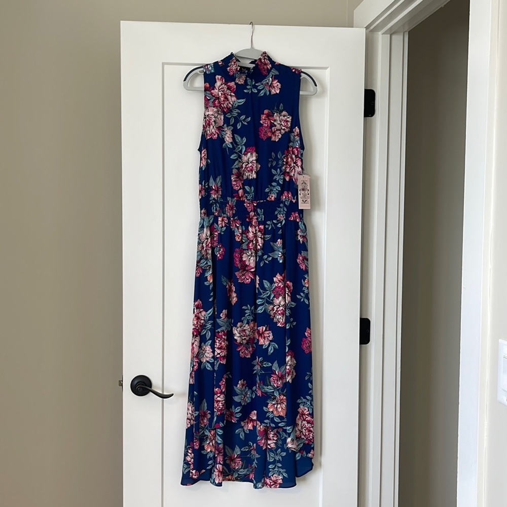 Navy floral high low dress